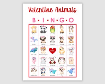 200 Bingo Cards Pdf Download, Valentine Animals, 1 and 2 Per Page, 54 Call, Picture, Instant Printable Fun Party Game