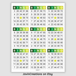 1800 Green Bingo Cards 200 sheets 9 games on each sheet 9up bingo sheets Bingo cards 9 per page PDF download St. Patrick's Day Bingo Cards