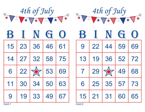 Fourth of July Bingo Cards 200 Cards 1 2 and 4 per Page