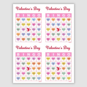 100 Valentine’s Day Bingo Cards Pdf Download, 4 Per Page, Instant Printable Fun Party Game