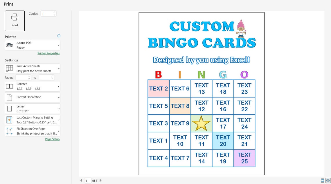 Custom Bingo Card Maker Excel Microsoft 365 Workbook Instant Etsy