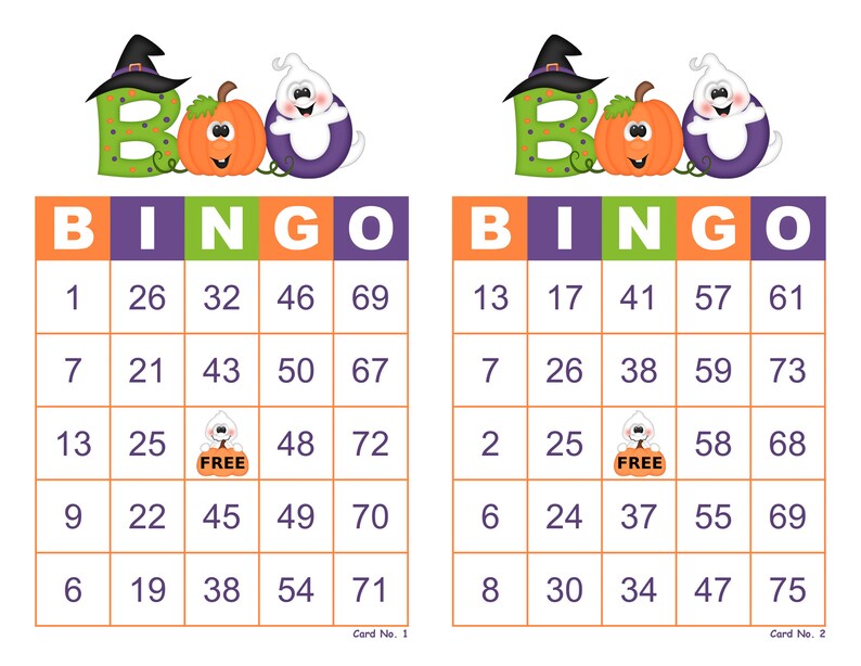 Halloween Bingo Cards 200 Cards 2 Per Page Instant Pdf Etsy