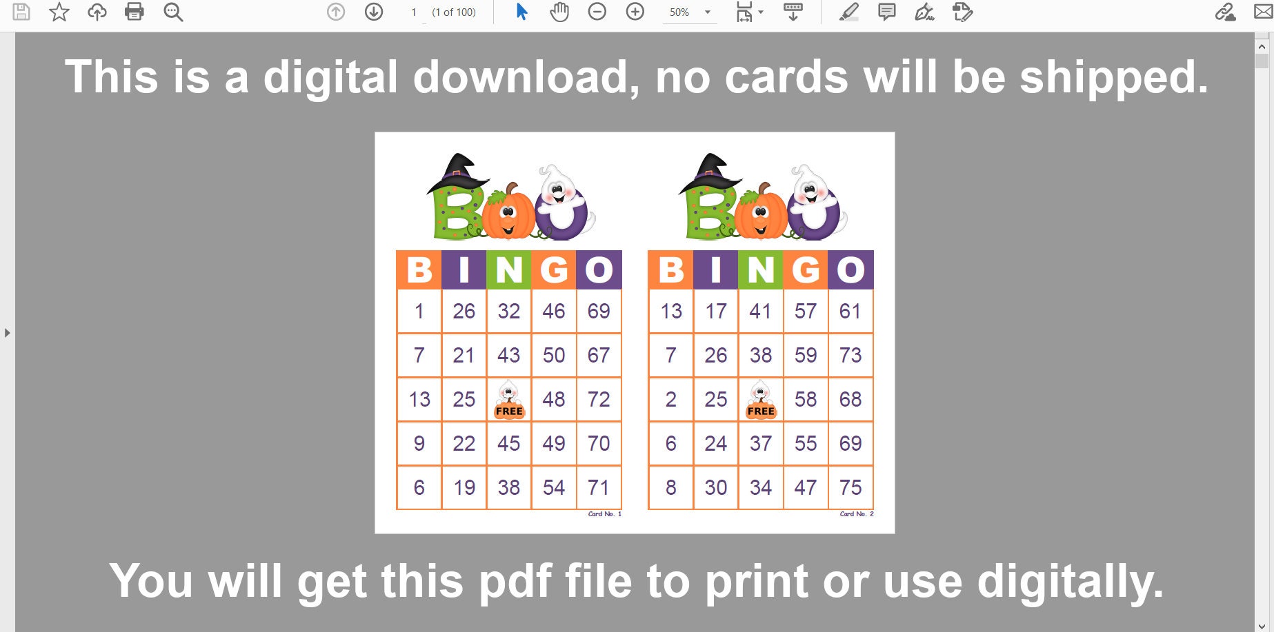 Halloween Bingo Cards 200 Cards 1 and 2 per Page Instant - Etsy India
