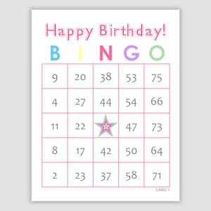 100 Birthday Bingo Cards Pdf Download, 1 Per Page, 75 call, Instant Printable Fun Party Game, Pink