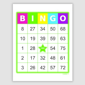 600 Bingo Cards Pdf Download, 1, 2, 4, and 6 Per Page, Instant Printable Fun Party Game, Simple Colorful, Large Print Bingo, Neon Colors