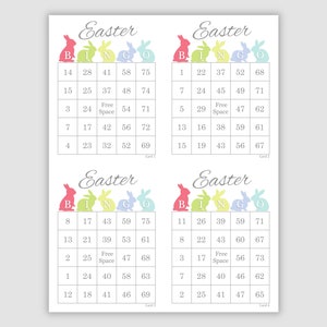 1000 Easter Bingo Cards Pdf Download, 1, 2, and 4 Per page, 75 call, Fun Instant Printable Easter Party Game, Bunny Rabbits