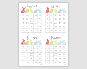 1000 Easter Bingo Cards Pdf Download, 1, 2, and 4 Per page, 75 call, Fun Instant Printable Easter Party Game, Bunny Rabbits