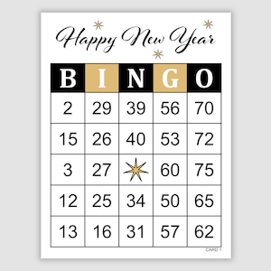 500 Happy New Year Bingo Cards Pdf Download, 1, 2, and 4 Per Page, Instant Printable Fun New Year's Party Game