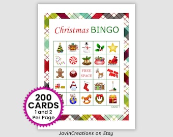 200 Christmas Bingo Cards Pdf Download, 1 and 2 per page, Printable Christmas Party Game Printable Christmas Game Printable Holiday Game
