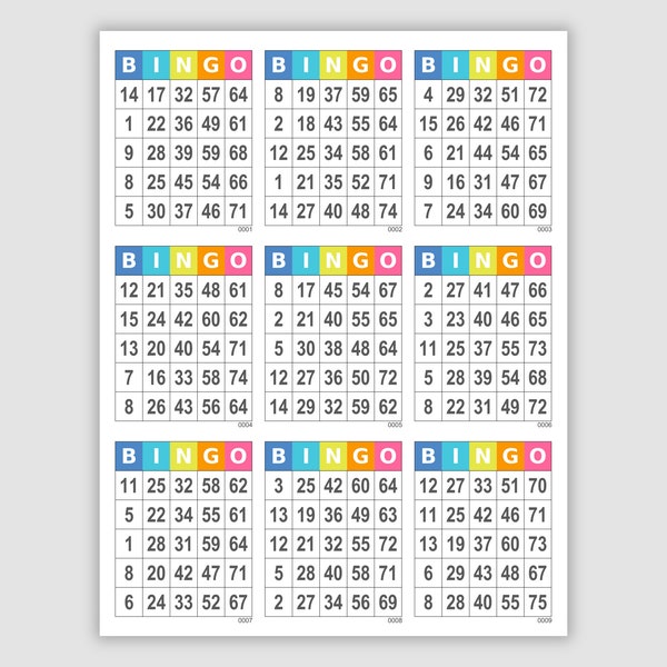 1008 Bingo Cards Pdf Download, 9 Per Page, No Free Space, Instant Printable Fun Party Game