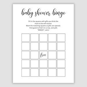 Baby Bingo Card, Blank To Have Guests Fill In, Instant Printable Pdf Download, Fun Baby Shower Game