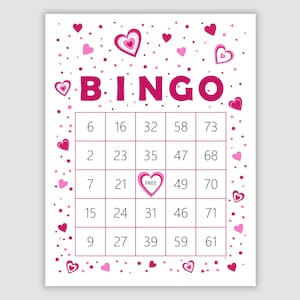 50 Bingo Cards Pdf Download, 1 Per Page, Instant Printable Fun Valentine's Day Party Game, Hearts