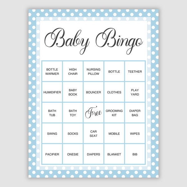 100 Unique Prefilled Baby Shower Bingo Cards, 1 and 2 Per Page, Instant Printable Pdf Download, Blue Baby Shower Game, Also Includes a Blank