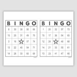 1000 Bingo Cards Pdf Download, 2 Per Page, Instant Printable Fun Party Game, Black