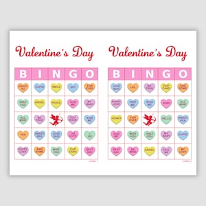 100 Valentine’s Day Bingo Cards Pdf Download, 1 and 2 Per Page, Instant Printable Fun Party Game, Conversation Hearts