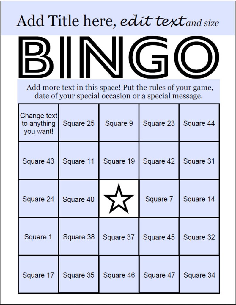 Bingo Card Template Makes 50 Custom Bingo Cards 48 Call Etsy Bingo card template makes 50 custom bingo cards 48 call etsy
