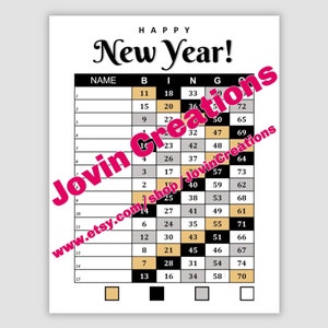 15 Line, 1 Mixed, 1 Straight, 1 Blank, 75 Call, Happy New Year Bingo Boards, Instant Printable Pdf Download