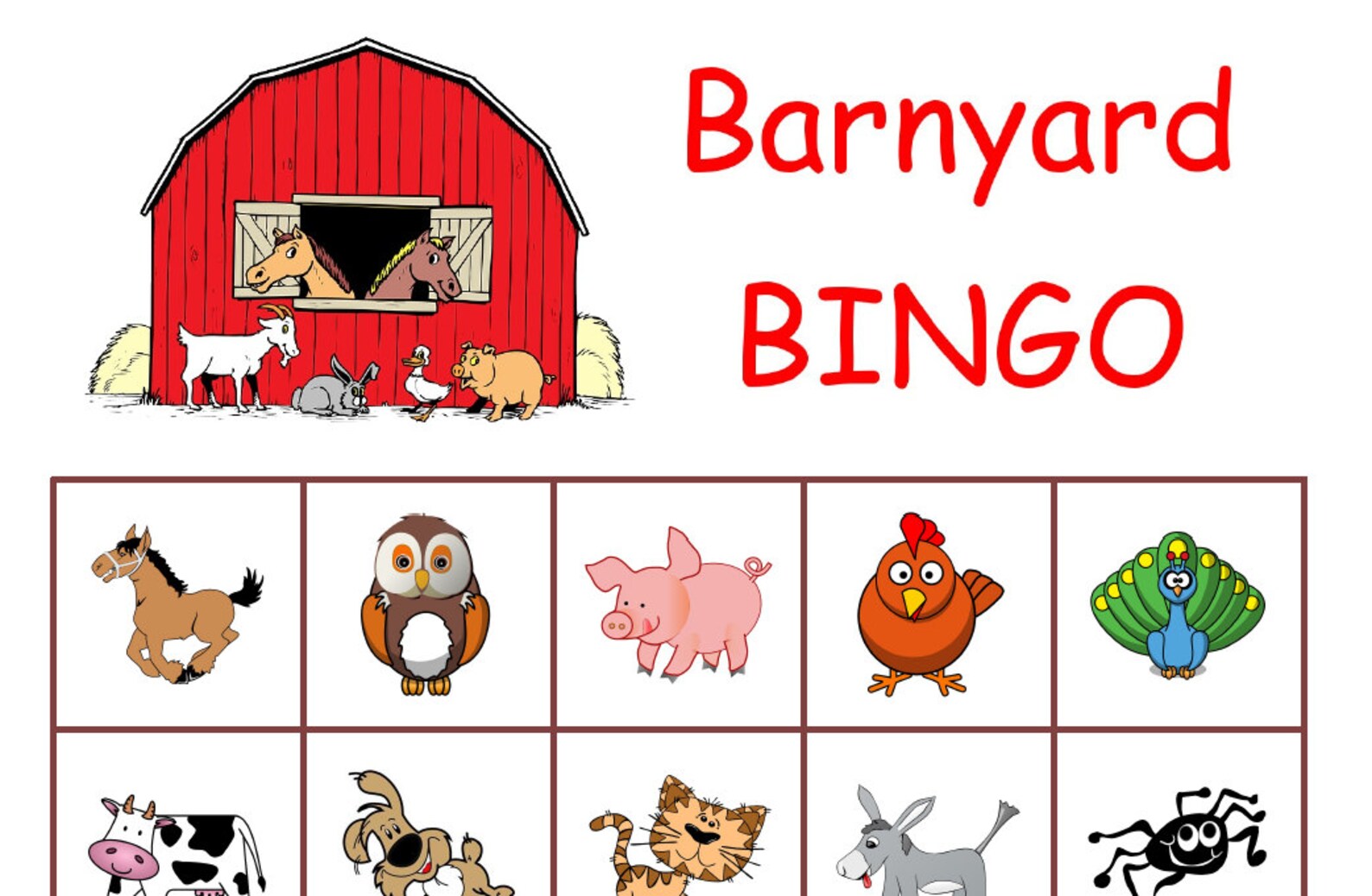 100 Barnyard Animal Themed Picture Bingo Cards Instant | Etsy