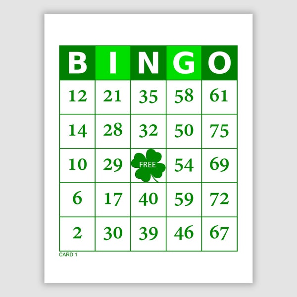 200 St. Patrick's Day Bingo Cards, 1, 2, and 4 Per Page, Instant Printable Pdf Download, Fun Party Game