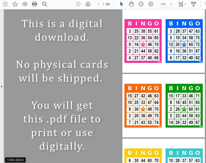 600 Bingo Cards Pdf Download, 1, 2, 4, and 6 per Page, Instant