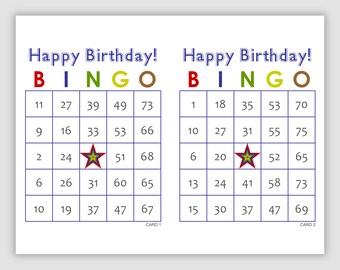 200 Birthday Bingo Cards, Pdf Download, 75 call, Instant Printable Fun Party Game, Blue