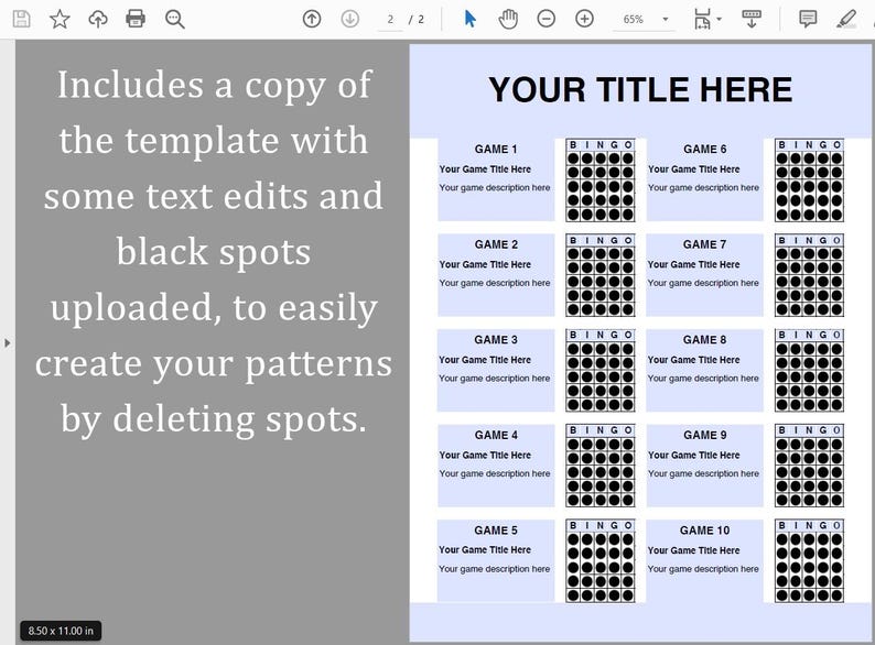10 Game Editable Bingo Patterns, Easily Create Your Own 10 Game Program ...