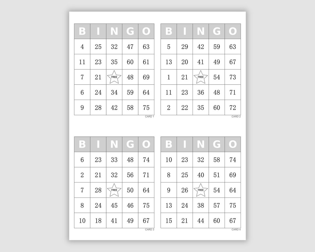 1000 Bingo Cards Pdf Download, 4 per Page, Instant Printable Fun Party Game, Gray - Etsy 1000-bingo-cards-pdf-download-4-per-page-instant-printable-fun-party-game-gray-etsy