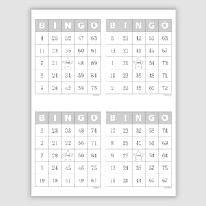 1000 Bingo Cards Pdf Download, 4 Per Page, Instant Printable Fun Party Game, Gray