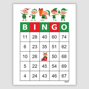 2000 Christmas Bingo Cards Pdf Download, 1, 2, and 4 Per Page, Instant Printable Fun Party Game, Elves