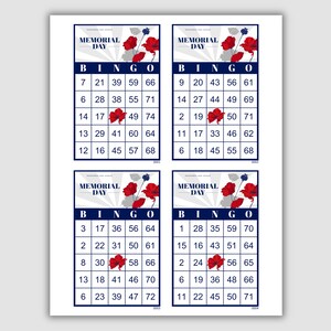 1000 Memorial Day Bingo Cards Pdf Download, 1, 2, and 4 Per Page, Instant Printable Fun Party Game, Patriotic