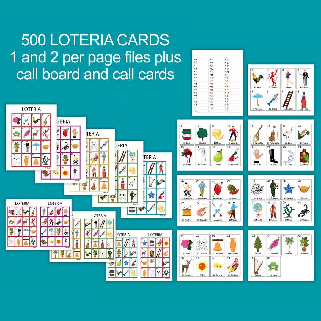 500 Loteria Cards Pdf Download, 1 and 2 per Page, 54 Call, Instant ...