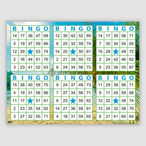 1200 Bingo Cards Pdf Download, 6 Per Page, Instant Printable Fun Party Game, Beach Bingo, Includes A 6 Game Numbered Set