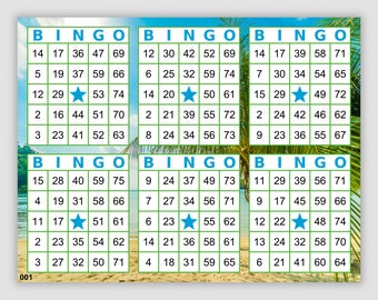 1200 Bingo Cards Pdf Download, 6 Per Page, Instant Printable Fun Party Game, Beach Bingo, Includes A 6 Game Numbered Set