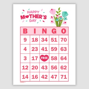 1000 Mother's Day Bingo Cards Pdf Download, 1 and 2 Per Page, 75 call, Instant Printable Fun Party Game