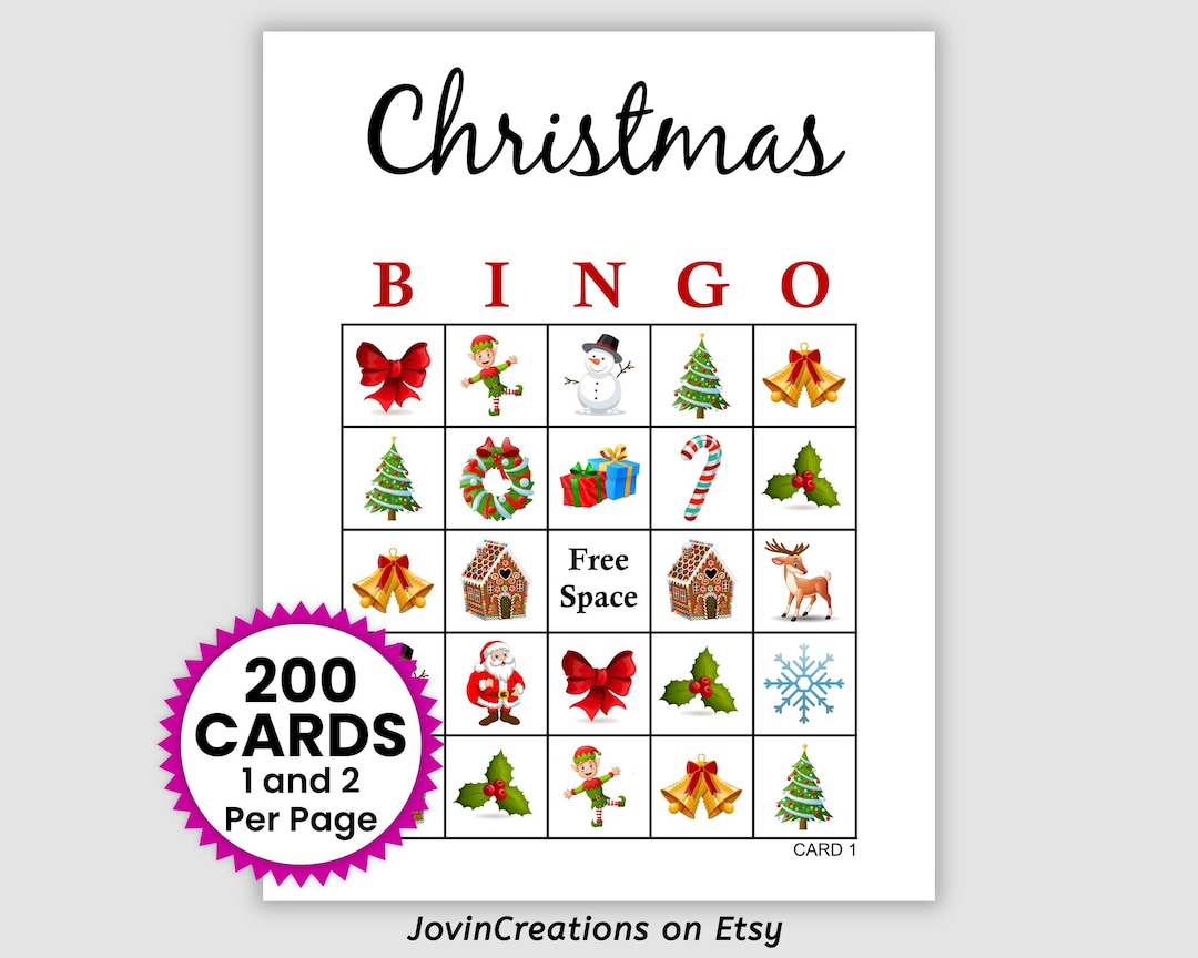 200 Christmas Bingo Cards Pdf Download, 75 Call, 1 and 2 per Page ...