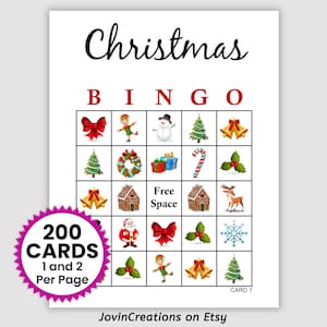 200 Christmas Bingo Cards Pdf Download, 75 call, 1 and 2 Per Page, Instant Printable Fun Christmas Party Game Printable Holiday Memory Cards