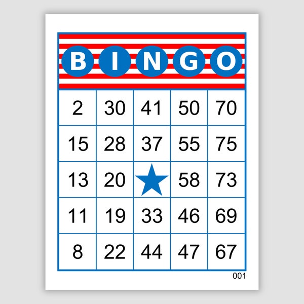 200 Patriotic Bingo Cards Pdf Download, 1, 2, and 4 Per Page, Instant Printable Fun Party Game, Red White and Blue