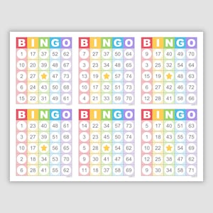 1000 Rainbow Bingo Cards Pdf Download, 1, 2, 4, and 6 Per Page, Instant Printable Fun Party Game, St. Patrick's Day, Pride, Circus, Carnival