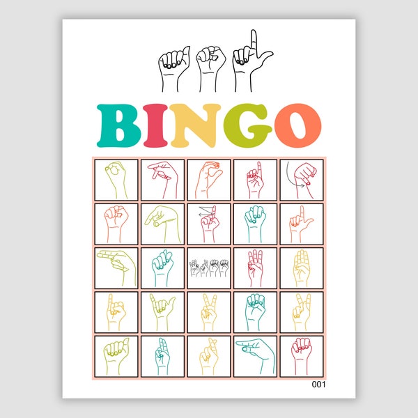 100 ASL Bingo Cards, prints 1 and 2 per page, Instant pdf download, sign language picture bingo, memory game