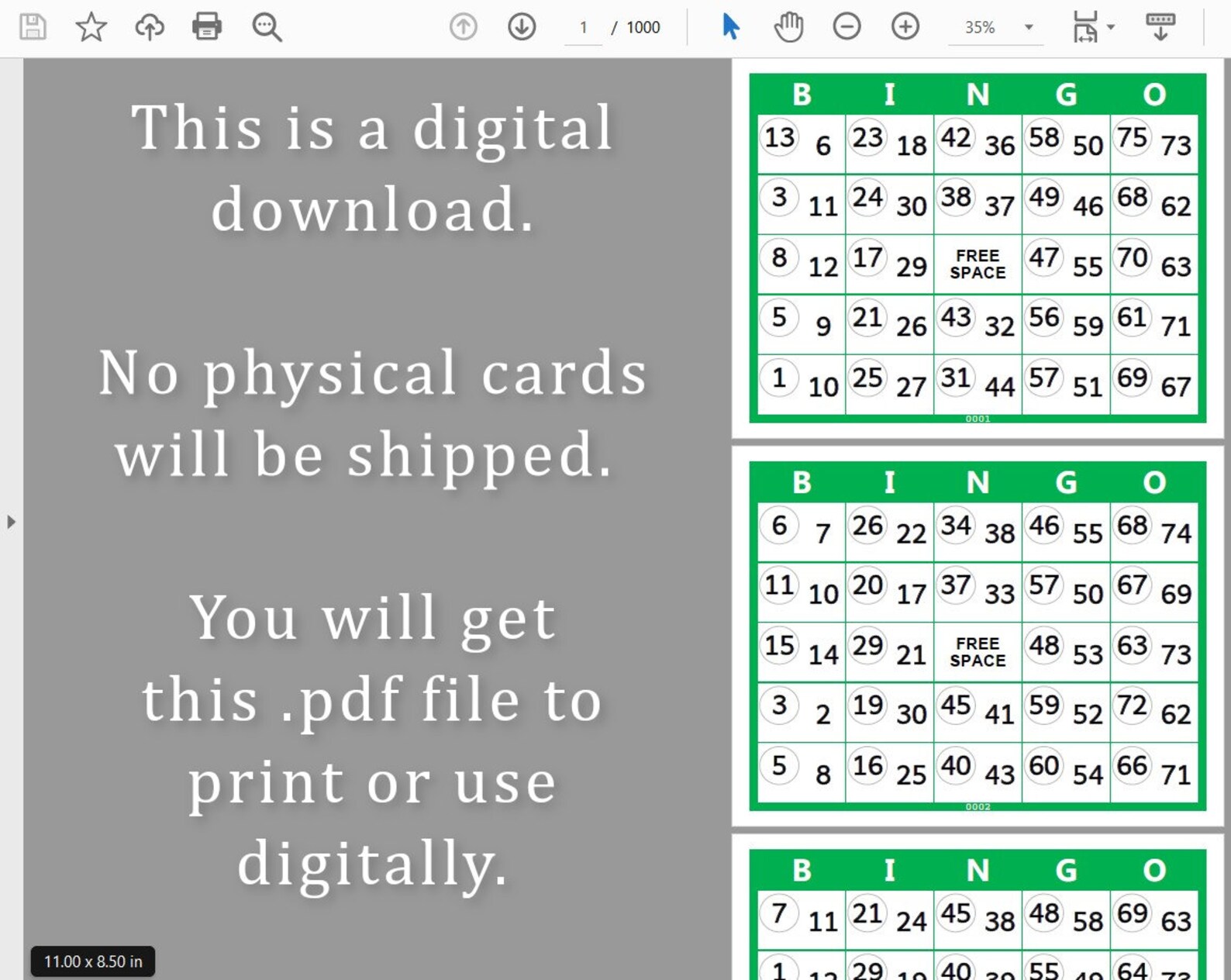 1000 Double Bingo Cards Pdf Download, 1, 2, and 4 per Page, Instant ...