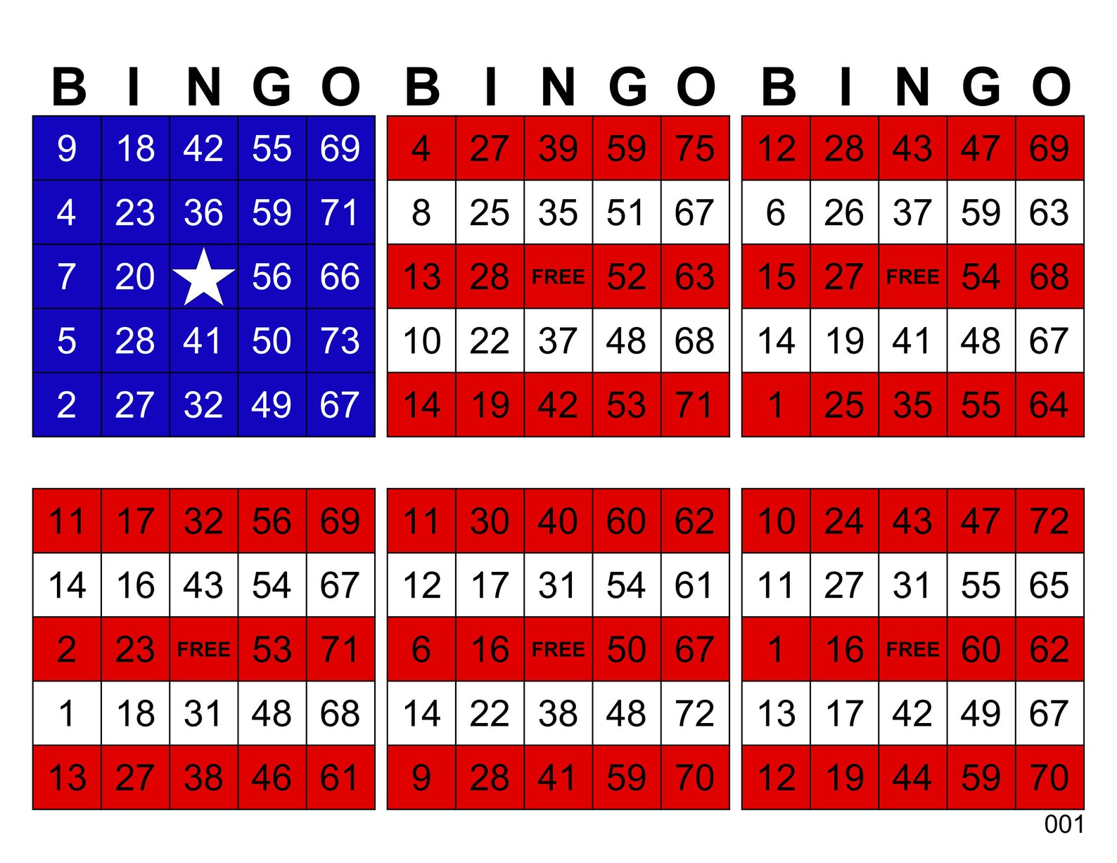 Patriotic Bingo Cards 1002 Cards Prints 6 per Page Etsy