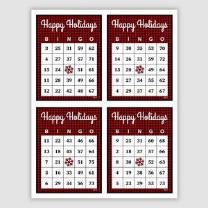 1000 Holiday Bingo Cards Pdf Download, 1, 2, and 4 Per Page, Instant Printable Fun Christmas Party Game, Buffalo Plaid