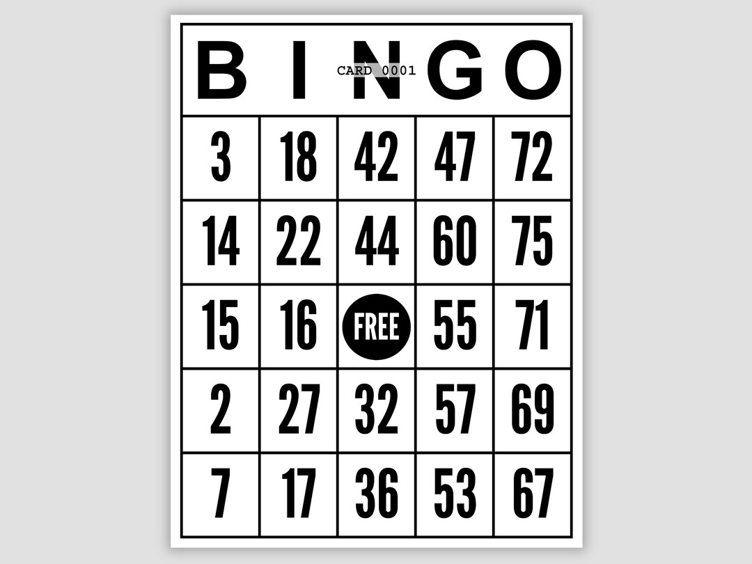 1000 Jumbo Bingo Cards Pdf Download 1 per Page Instant Etsy