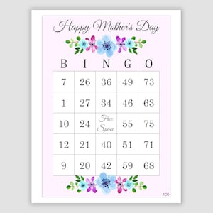 100 Mother&#39;s Day Bingo Cards Pdf Download, 1 and 2 Per Page, 75 call, Instant Printable Fun Party Game