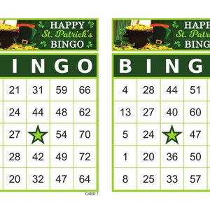 100 St. Patrick's Day Bingo Cards, 2 per page, Instant Printable Pdf Download, Fun Party Game