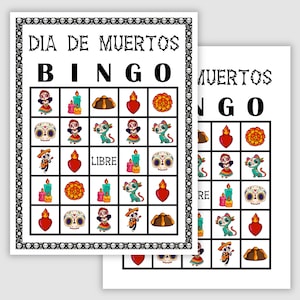 50 Día de Muertos Picture Bingo Cards Pdf Download, 1 and 2 Per Page, Instant Printable Fun Party Game, Day of the Dead Bingo Cards
