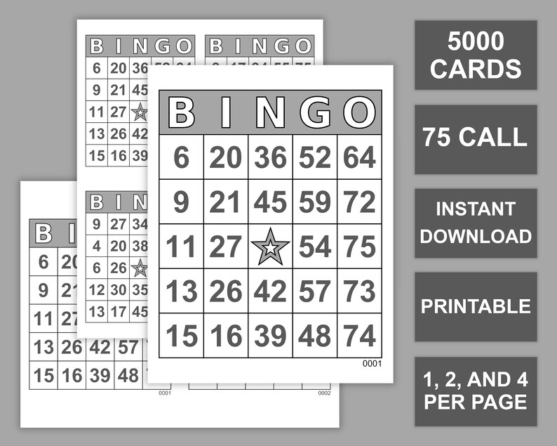 5000 Bingo Cards Pdf Download 1 2 and 4 per Page Large - Etsy