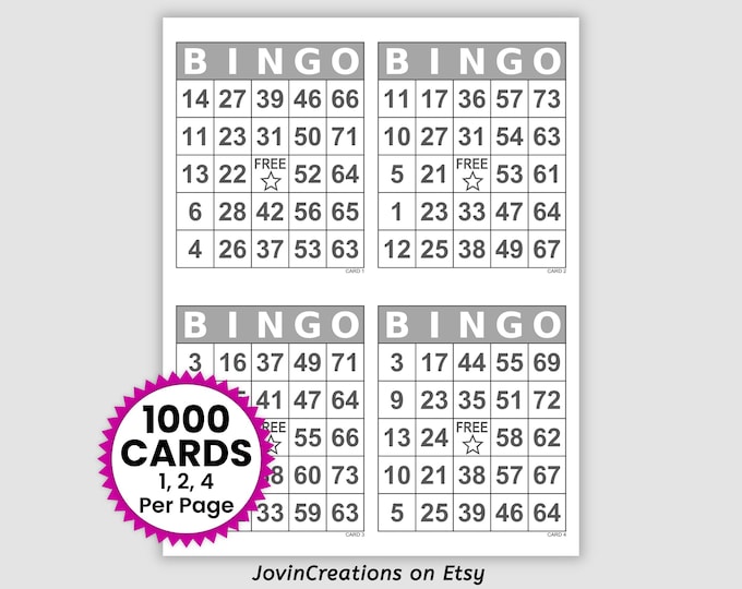 1000 Bingo Cards Pdf Download, 1, 2, and 4 per Page, Large Print ...