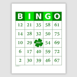 1000 St. Patrick's Day Bingo Cards, 1, 2, and 4 Per Page, Instant Printable Pdf Download, Fun St. Patrick's Day Party Game Green Clover
