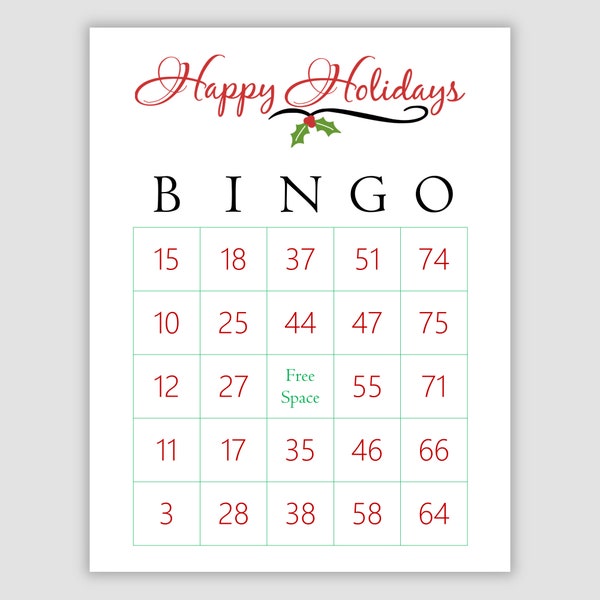 200 Happy Holidays Bingo Cards Pdf Download, 1 Per Page, Instant Printable Fun Party Game